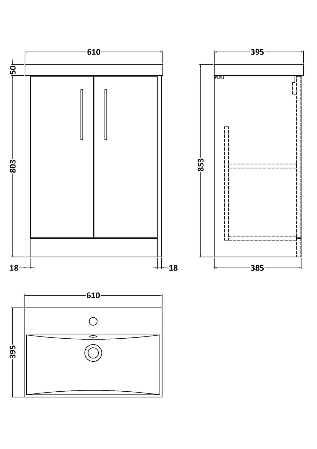 Hudson Reed Juno Floor Standing Vanity Unit, 2-Door Bathroom Vanity Unit with White Basin, Soft Close, Painted Matt Finish, Compact Sink Vanity Unit in Midnight Blue, 600mm