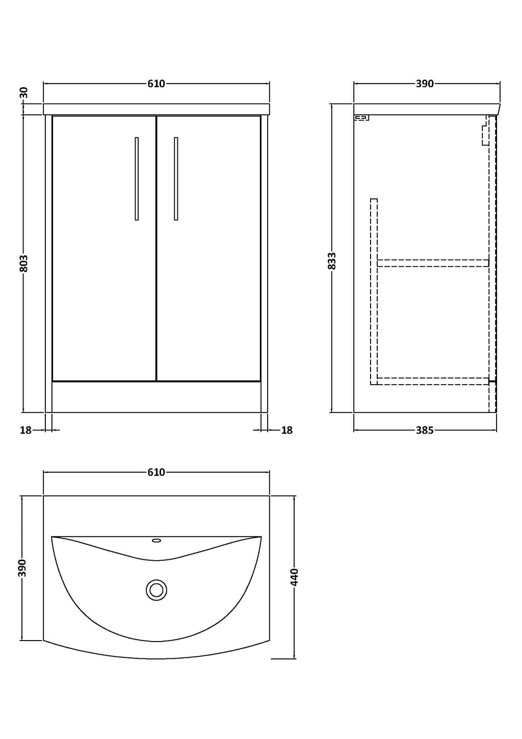 Hudson Reed Juno Floor Standing Vanity Unit with White Basin, Modern Bathroom Vanity Unit with Storage, Soft Close Doors & 1 Tap Hole Sink Vanity Unit in Midnight Blue, 600mm