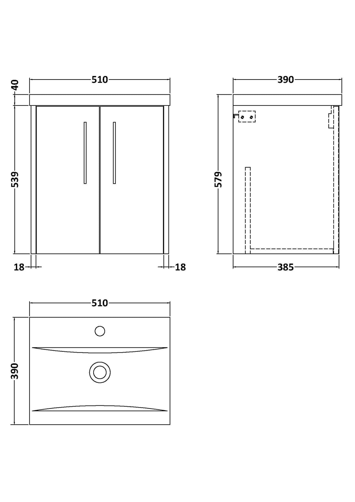 Hudson Reed Juno Wall Hung Vanity Unit with White Basin 1 Tap Hole, Modern Wall Hung Vanity Units for Bathroom, Sink Vanity Unit with Soft Close Doors in Midnight Blue, 500mm