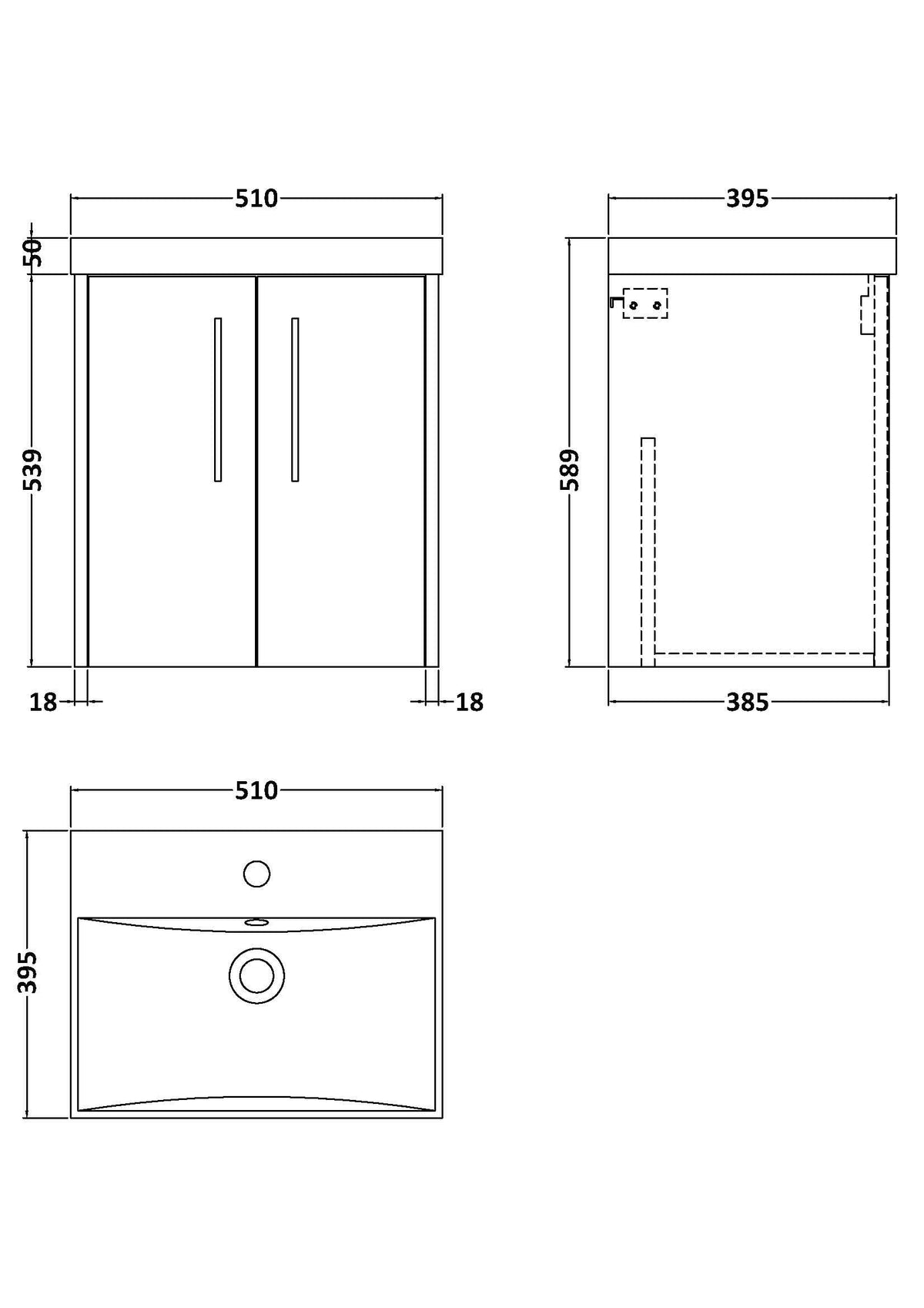 Hudson Reed Juno Wall Hung Vanity Unit with White Basin, Modern Sink Cabinet, Soft Close Doors, Compact Bathroom Storage, Vanity Unit in Bathroom in Midnight Blue, 500mm