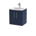 Hudson Reed Juno Wall Hung Vanity Unit with White Basin, 2-Door Cabinet with Soft Close Modern Bathroom Vanity Unit with Basin for Compact Spaces in Midnight Blue, 500mm