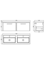 Hudson Reed Juno Wall Hung 2-Drawer Vanity Unit with Double White Basin, Modern Bathroom Vanity Unit with Basin, Soft Close Storage in Midnight Blue, 1200mm