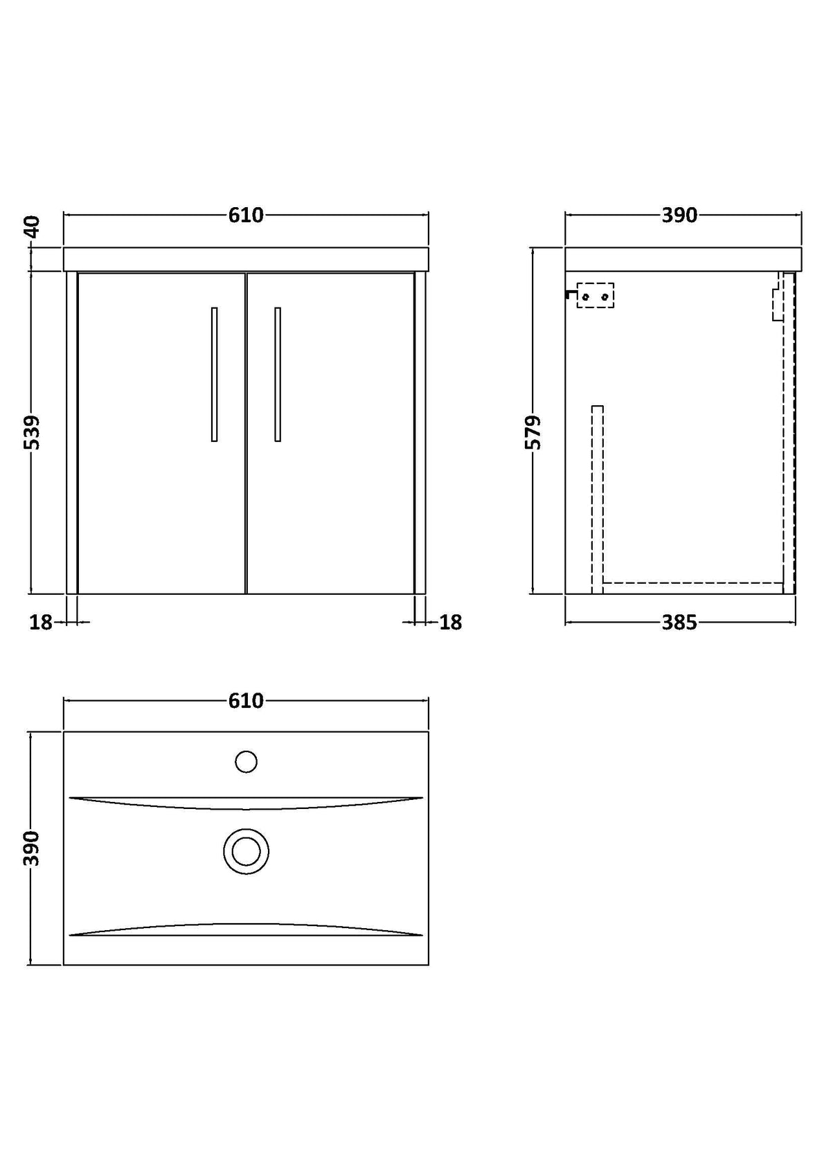 Hudson Reed Juno Wall Hung Vanity Unit with Basin with Pre-Drilled Tap Hole, Durable 2 Soft Close Doors Modern Bathroom Vanity Unit in Midnight Blue Finish, 600mm