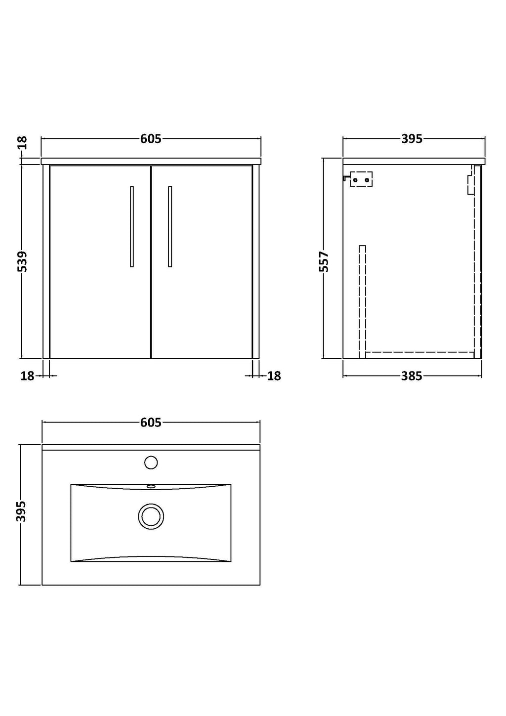 Hudson Reed Juno Wall Hung Vanity Unit with Basin with 1 Tap Hole, Durable 2 Soft-Close Doors Modern Sink Vanity Unit for Bathrooms in Midnight Blue Finish, 600mm