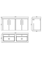 Hudson Reed Juno Wall Hung Vanity Unit with 4 Soft Close Doors & Double Basin, Modern Wall Hung Vanity Unit with Basin for Contemporary Bathrooms in Midnight Blue, 1200mm