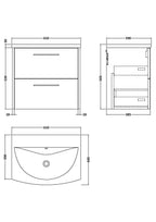 Hudson Reed Juno Wall Hung Vanity Unit with Basin 1 Tap Hole, 2 Soft Close Drawers with D Shape Handles Modern Sink Vanity Unit for Bathrooms in Midnight Blue, 600mm