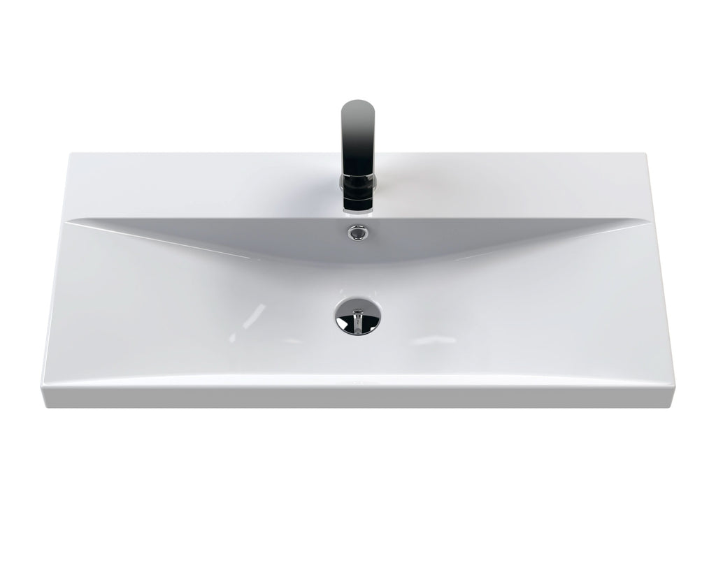Hudson Reed Juno Wall Hung Vanity Unit with Basin 1 Tap Hole, Durable Soft Close Drawer with D Shape Handle for Modern Bathrooms in Midnight Blue, 800mm