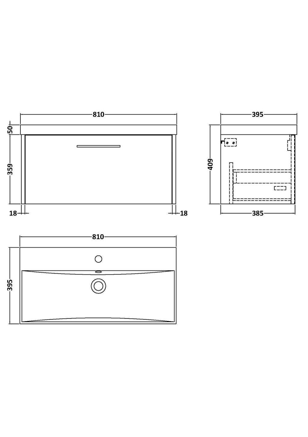 Hudson Reed Juno Wall Hung Vanity Unit with Basin 1 Tap Hole, Durable Soft Close Drawer with D Shape Handle for Modern Bathrooms in Midnight Blue, 800mm