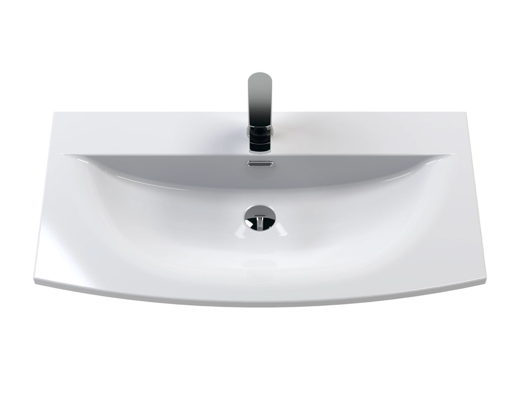 Hudson Reed Juno Wall Hung Vanity Unit with Basin 1 Tap Hole, Soft Close Drawer with D Shape Handle, Modern Sink Vanity Unit for Bathroom Spaces in Midnight Blue, 800mm