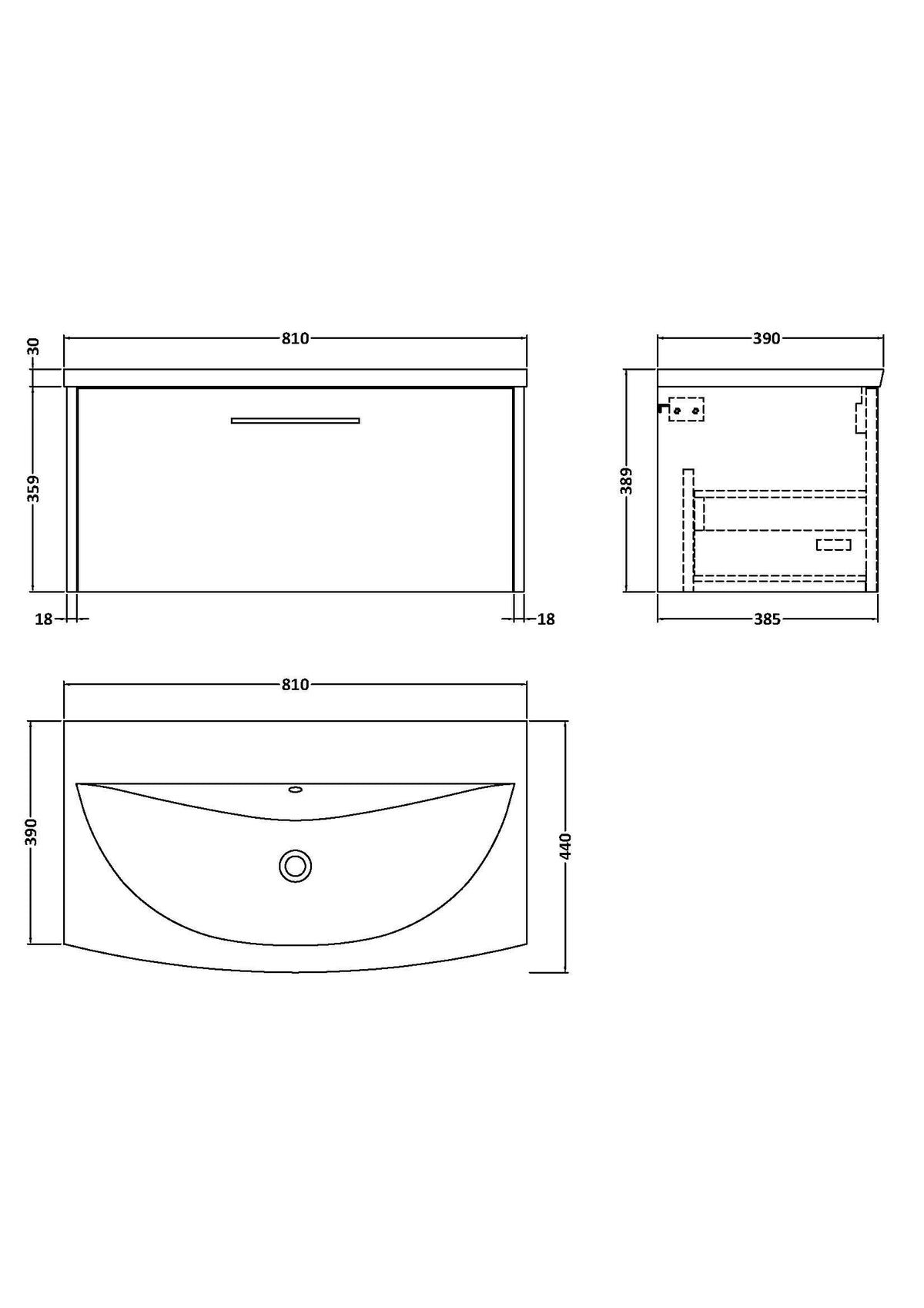 Hudson Reed Juno Wall Hung Vanity Unit with Basin 1 Tap Hole, Soft Close Drawer with D Shape Handle, Modern Sink Vanity Unit for Bathroom Spaces in Midnight Blue, 800mm