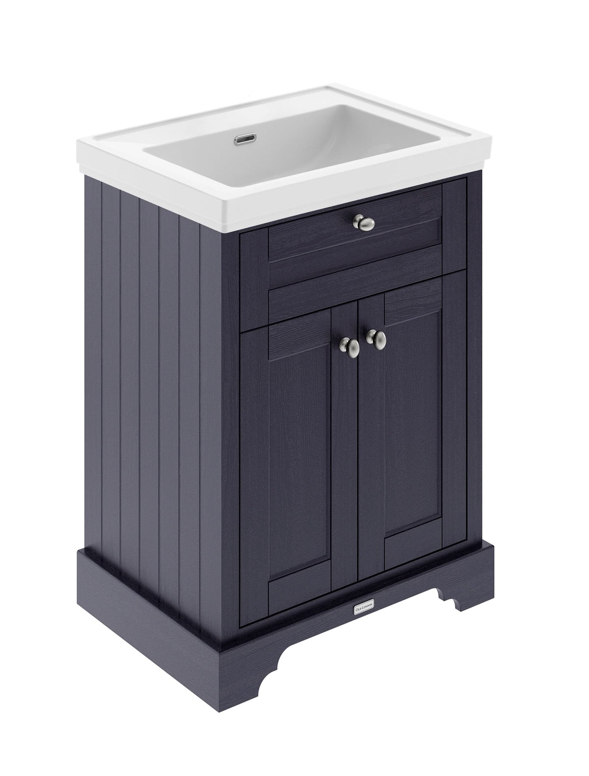 Old London Floor Standing Vanity Unit with Fireclay Basin for Wall Mounted Taps with MDF Cabinet, Soft Close Doors, Traditional Sink Vanity Unit in Twilight Blue, 600mm