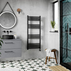 Hudson Reed Electric Round Straight Towel Radiator, Designer Heated Towel Rail with Thermostatic Control in Matt Black, 1200x500
