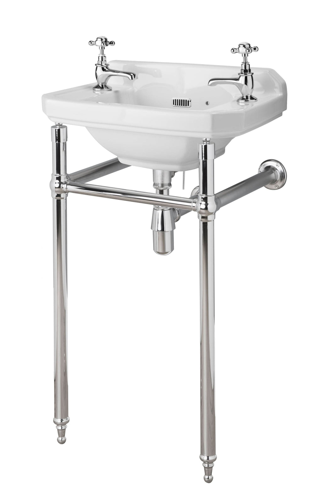 Hudson Reed Richmond Traditional Basin, Small Wall Hung Bathroom Sink with 2 Tap Holes, Ceramic Wash Basin, White 515mm
