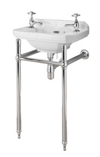 Hudson Reed Richmond Traditional Basin, Small Wall Hung Bathroom Sink with 2 Tap Holes, Ceramic Wash Basin, White 515mm