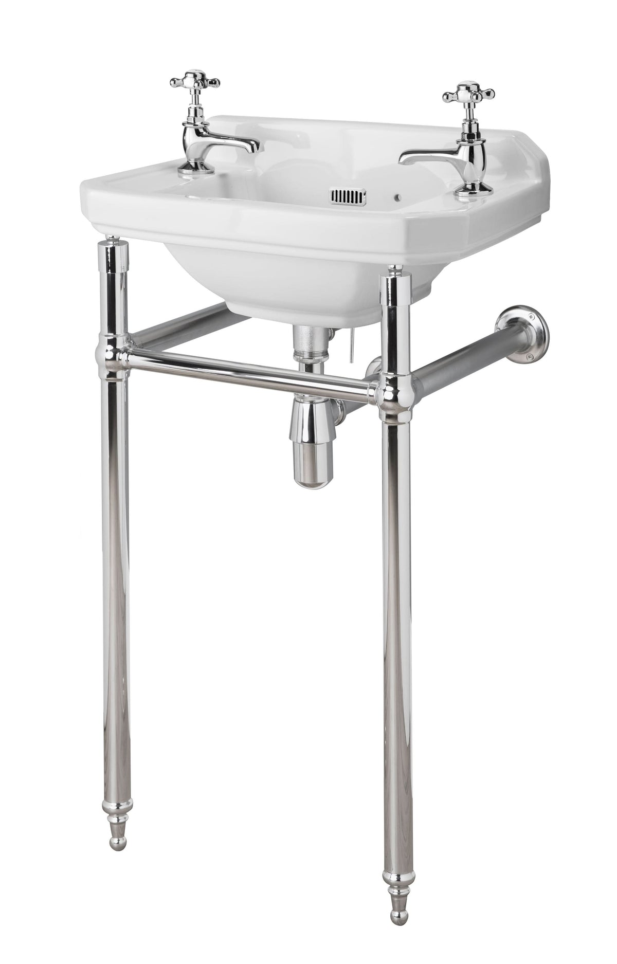 Hudson Reed Richmond Traditional Basin, Small Wall Hung Bathroom Sink with 2 Tap Holes, Ceramic Wash Basin, White 515mm
