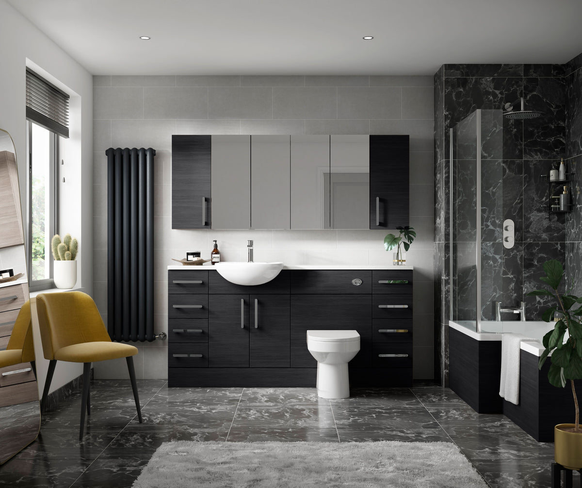 Hudson Reed Fusion Fitted Floor Standing Vanity Unit, 2 Soft Close Door Compact Bathroom Unit in Charcoal Black, 500mm (255Mm Deep)