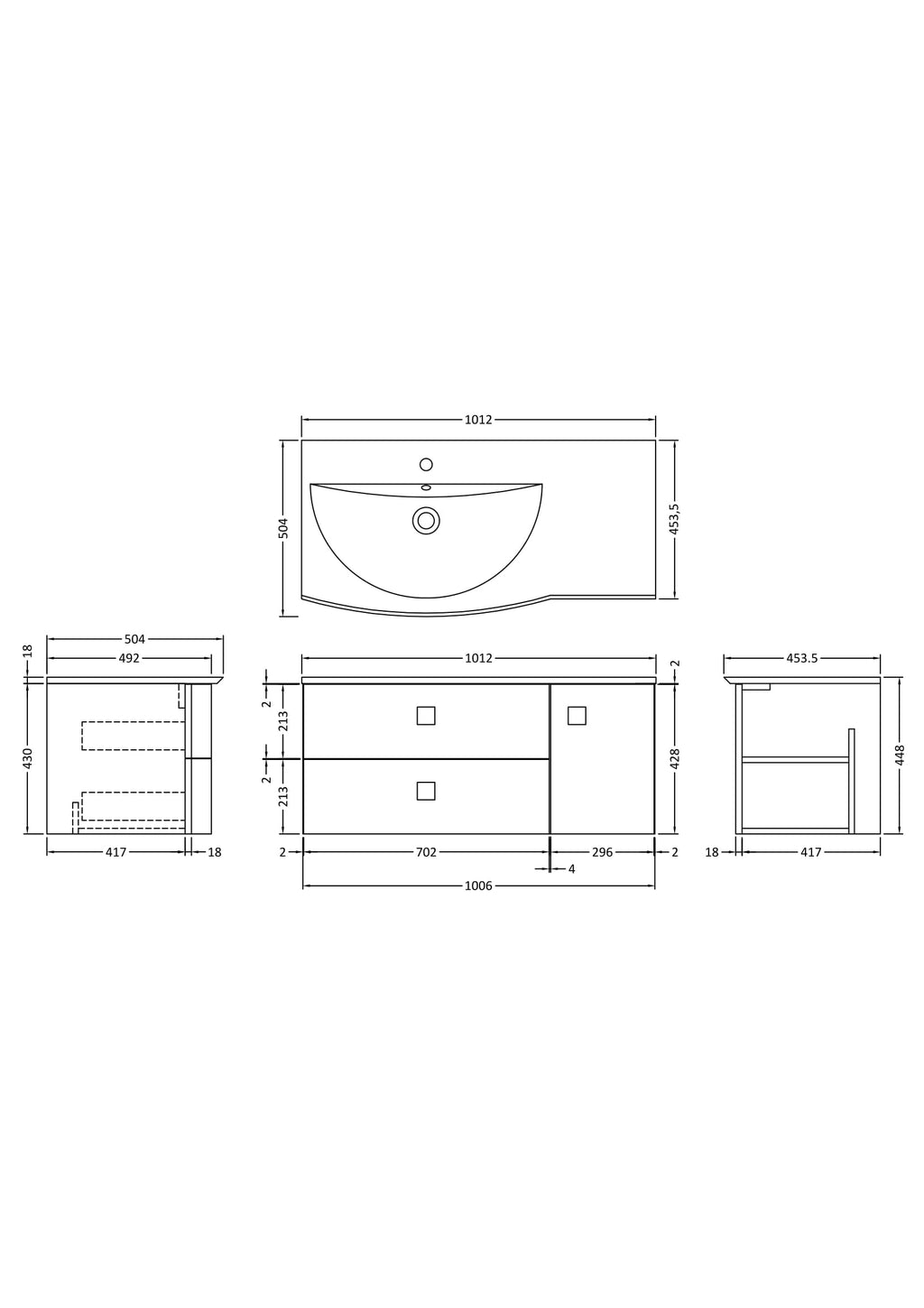Hudson Reed Sarenna Wall Hung Vanity Unit with Basin, Left Hand 2 Drawer 1 Door Bathroom Sink Cabinet in Mineral Blue, 1000mm