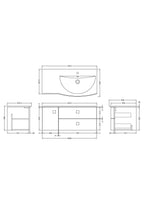 Hudson Reed Sarenna Wall Hung Vanity Unit with Basin, Right Hand 2 Drawer 1 Door Bathroom Sink Cabinet in Mineral Blue, 1000mm