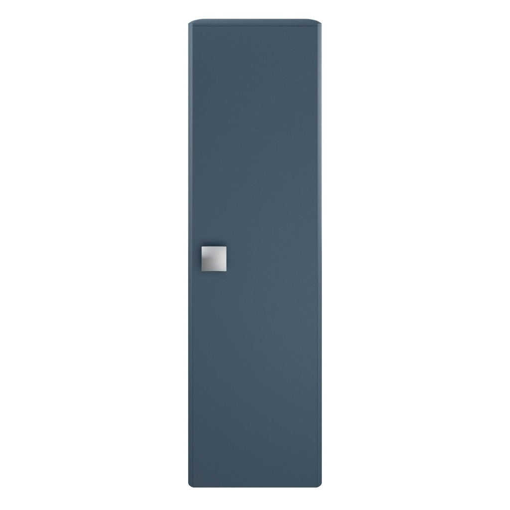 Hudson Reed Sarenna Wall Hung Tall Unit with Soft-Close Door, Modern Curved Design Bathroom Storage Cabinet in Mineral Blue, 350mm