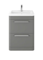 Hudson Reed Solar Floor Standing 2 Door Vanity Unit with Ceramic Basin, Durable Modern Vanity Unit in Cool Grey, 600mm