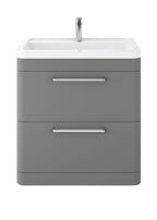 Hudson Reed Solar Floor Standing 2 Door Vanity Unit with Ceramic Basin, Durable Modern Vanity Unit in Cool Grey, 800mm