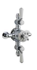 Old London Triple Thermostatic Exposed Shower Valve in 2 White Topaz and Crosshead Handle, Accurate Flow Control in Chrome Finish