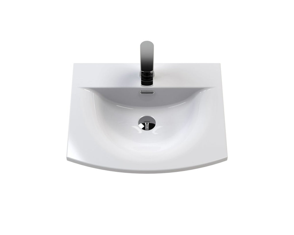 Hudson Reed Urban Floor Standing 2 Door 1 Drawer Vanity Unit with Curved Basin, Durable Modern Vanity Unit in Satin White, 500mm