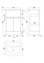 Hudson Reed Urban Floor Standing 2 Door 1 Drawer Vanity Unit with Curved Basin, Durable Modern Vanity Unit in Satin White, 500mm