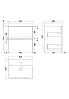 Hudson Reed Urban Wall Hung 2 Drawer Vanity Unit with Thin-Edge Ceramic Basin, Modern Bathroom Furniture in Satin White, 500mm