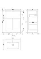 Hudson Reed Urban Floor Standing 2 Door 1 Drawer Vanity Unit with Minimalist Basin, Modern Vanity Unit in Satin White, 600mm