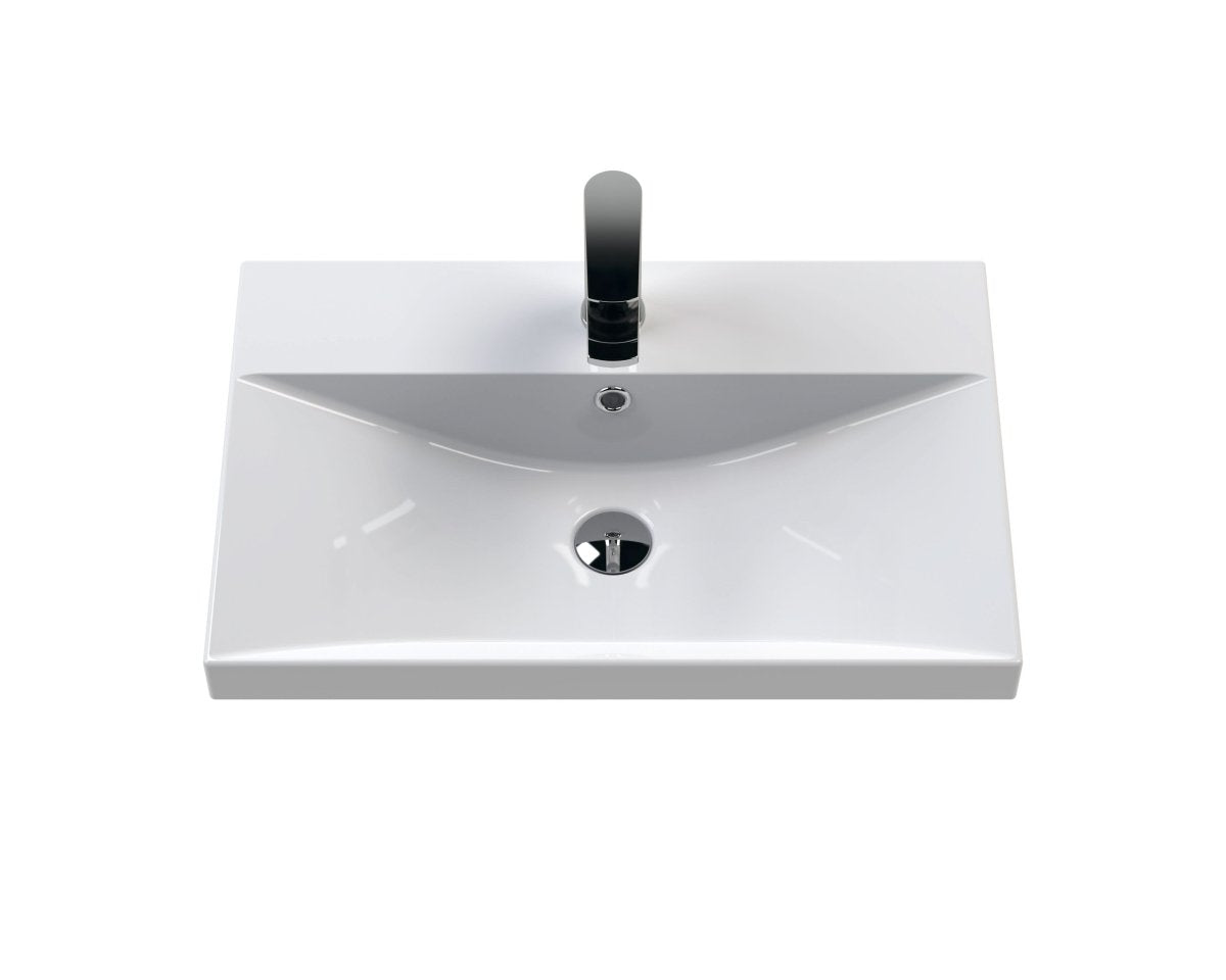Hudson Reed Urban Floor Standing 2 Door 1 Drawer Vanity Unit with Thin-Edge Basin, Modern Vanity Unit in Satin White, 600mm
