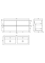 Hudson Reed Urban Wall Hung 4 Drawer Vanity Unit with Double Polymarble Basin, Modern Bathroom Furniture in Satin White, 1200mm