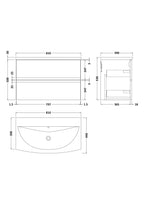 Hudson Reed Urban Wall Hung 2 Drawer Vanity Unit with Curved Ceramic Basin, Modern Bathroom Furniture in Satin White, 800mm