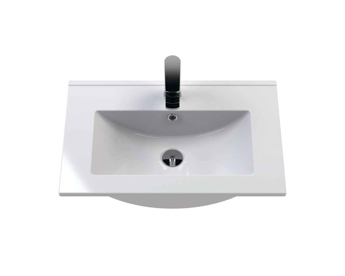 Hudson Reed Urban Floor Standing 2 Soft Close Door Vanity Unit with Minimalist Basin, Modern Vanity Unit in Satin White, 600mm