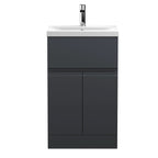 Hudson Reed Urban Floor Standing 2 Door 1 Drawer Vanity Unit with Minimalist Basin, Modern Vanity Unit in Soft Black, 500mm