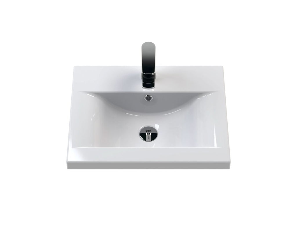 Hudson Reed Urban Floor Standing 2 Door 1 Drawer Vanity Unit with Minimalist Basin, Modern Vanity Unit in Soft Black, 500mm
