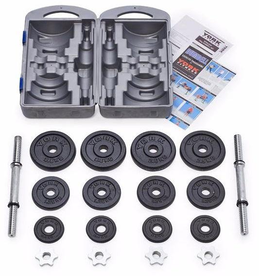 York 20kg Black Cast Iron Dumbell Set in a case