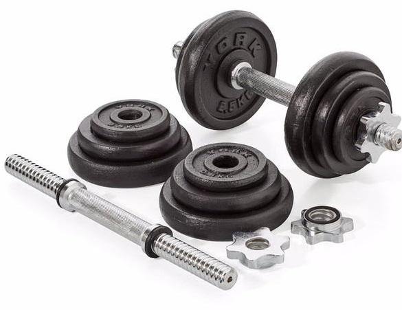 York 20kg Black Cast Iron Dumbell Set in a case