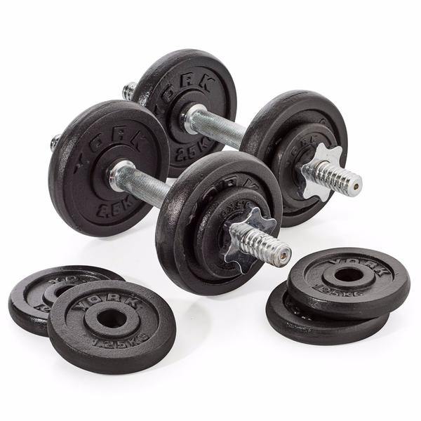 York 20kg Black Cast Iron Dumbell Set in a case