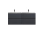 Hudson Reed Urban Wall Hung 4 Drawer Vanity Unit with Double Polymarble Basin, Modern Bathroom Furniture in Soft Black, 1200mm