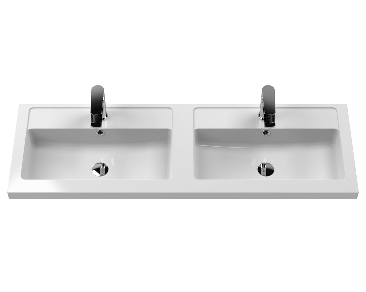 Hudson Reed Urban Wall Hung 4 Drawer Vanity Unit with Double Polymarble Basin, Modern Bathroom Furniture in Soft Black, 1200mm