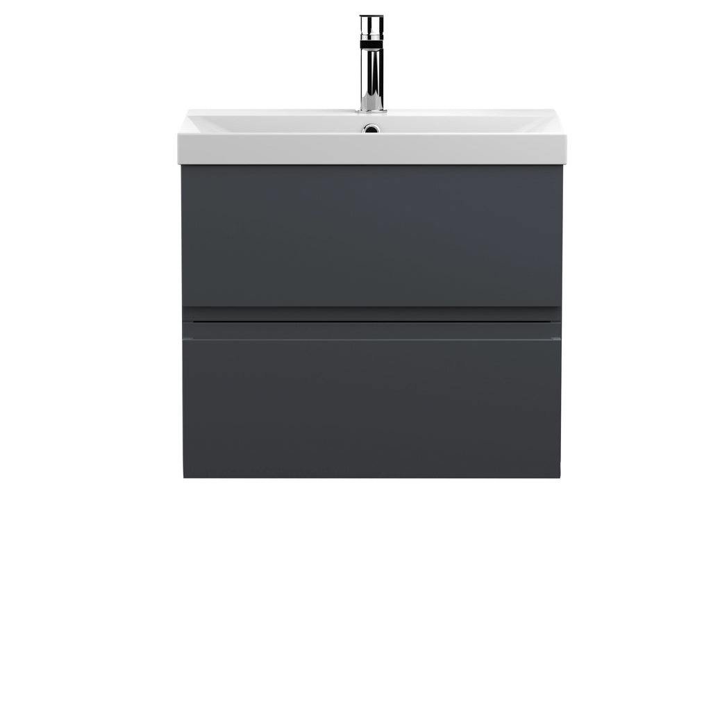 Hudson Reed Urban Wall Hung 2 Drawer Vanity Unit with Thin-Edge Ceramic Basin, Modern Bathroom Furniture in Soft Black, 600mm