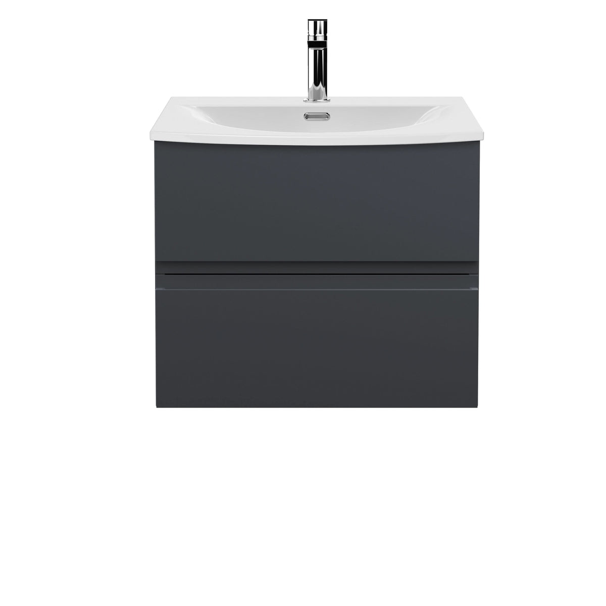 Hudson Reed Urban Wall Hung 2 Drawer Vanity Unit with Curved Ceramic Basin, Modern Bathroom Furniture in Soft Black, 600mm
