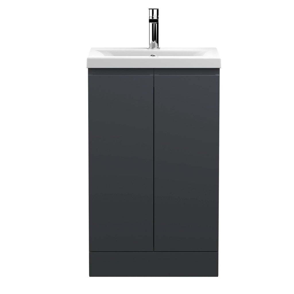 Hudson Reed Urban Floor Standing 2 Soft Close Door Vanity Unit with Mid-Edge Basin, Modern Vanity Unit in Soft Black, 800mm