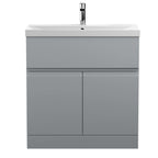 Hudson Reed Urban Floor Standing 2 Door 1 Drawer Vanity Unit with Thin-Edge Basin, Modern Vanity Unit in Satin Grey, 800mm