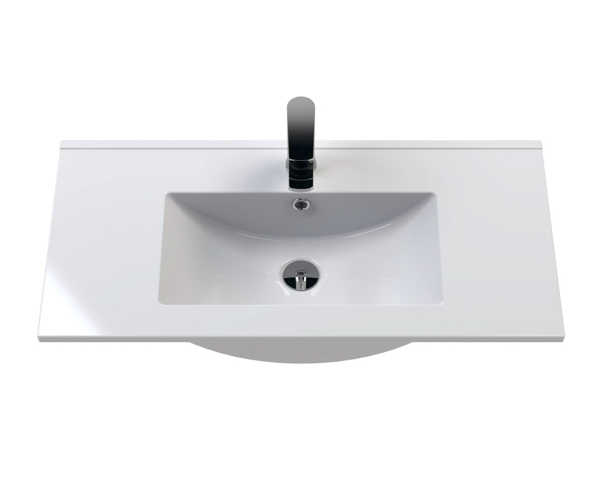 Hudson Reed Urban Floor Standing 2 Door 1 Drawer Vanity Unit with Minimalist Basin, Modern Vanity Unit in Satin Blue, 800mm