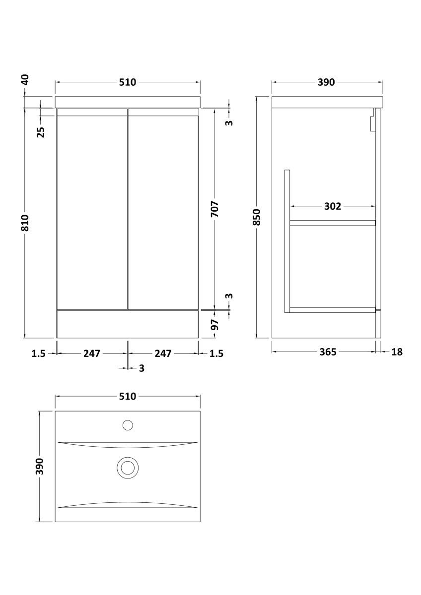 Hudson Reed Urban Floor Standing 2 Soft Close Door Vanity Unit with Mid-Edge Basin, Modern Vanity Unit in Satin Blue, 500mm