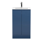 Hudson Reed Urban Floor Standing 2 Soft Close Door Vanity Unit with Minimalist Basin, Modern Vanity Unit in Satin Blue, 500mm