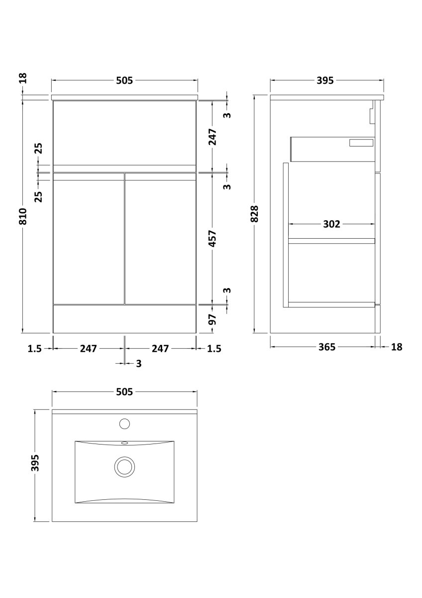 Hudson Reed Urban Floor Standing 2 Door 1 Drawer Vanity Unit with Minimalist Basin, Modern Vanity Unit in Satin Green, 500mm