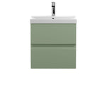 Hudson Reed Urban Wall Hung 2 Drawer Vanity Unit with Thin-Edge Ceramic Basin, Modern Bathroom Furniture in Satin Green, 500mm